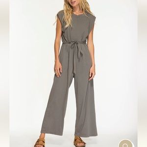 NIGHTCAP Anthropologie grey green jersey pocket cozy jumpsuit L